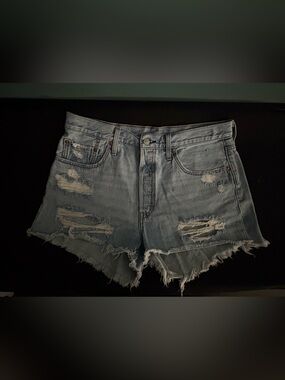 Levi's Light Blue Distressed Frayed Hem Denim Shorts